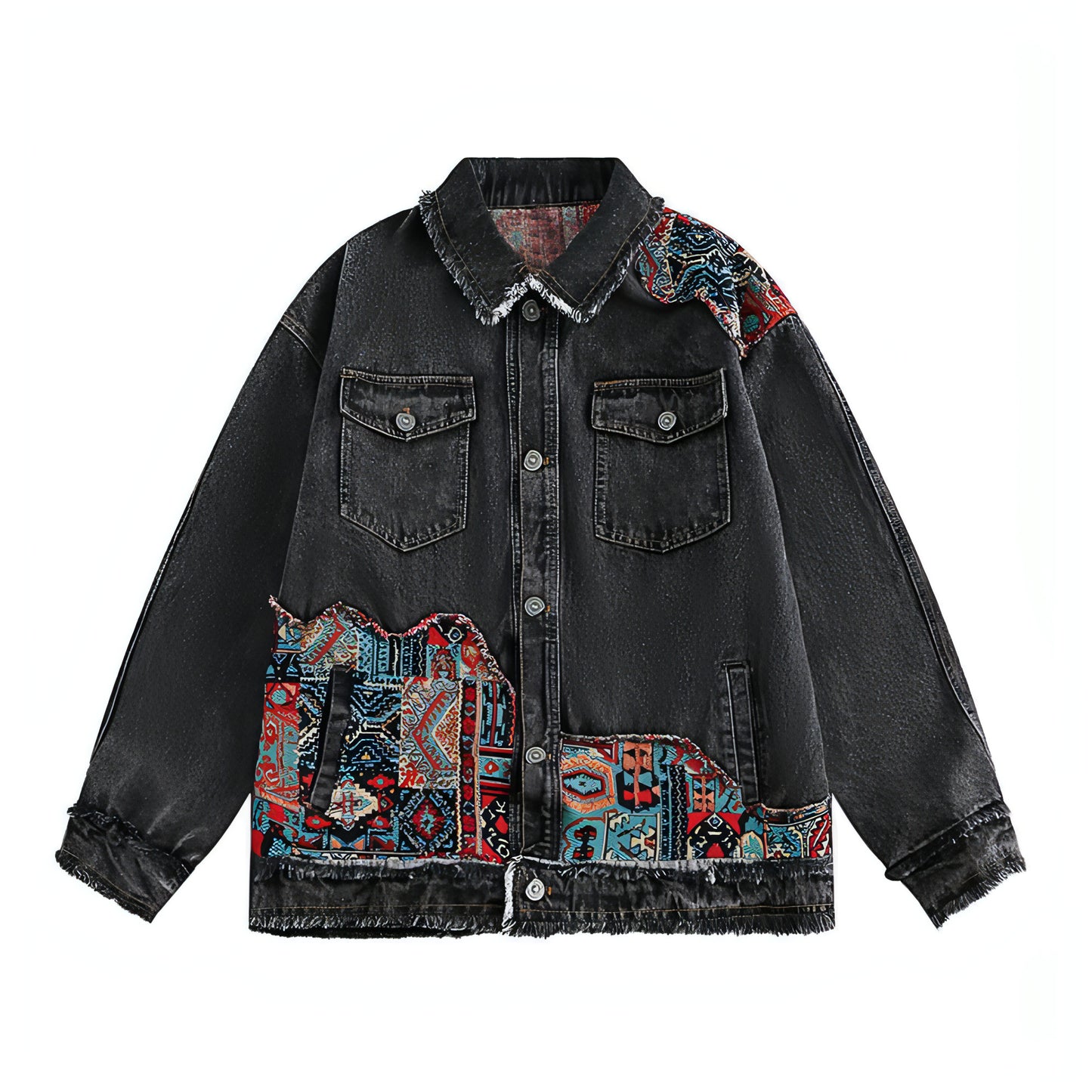 1. National Style Burrs Stitching Washed Denim Jacket