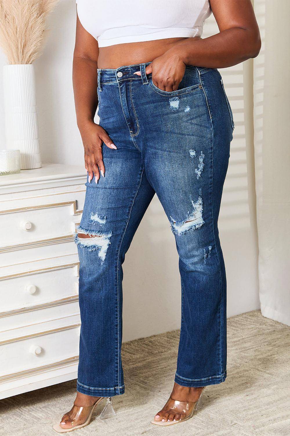 Judy Blue polne velikosti Mid Rise ročno pesek in uniči Bootcut Jeans