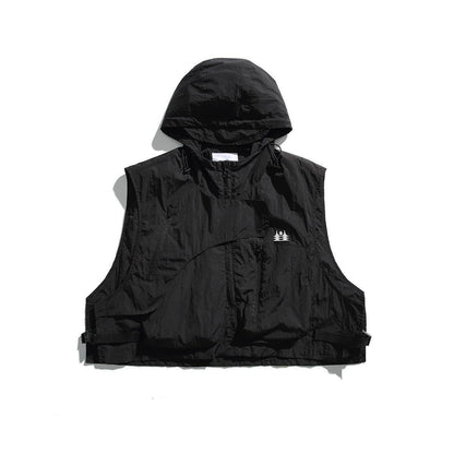 Side Release Buckle Embroidered Hooded Short Vest