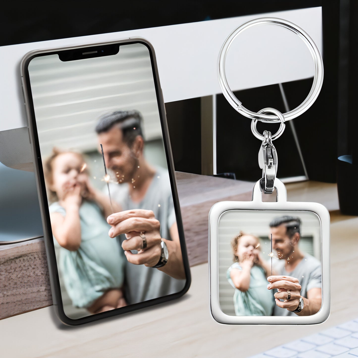 Personalized Stainless Steel Photo Keychain – Custom Gift for Loved Ones