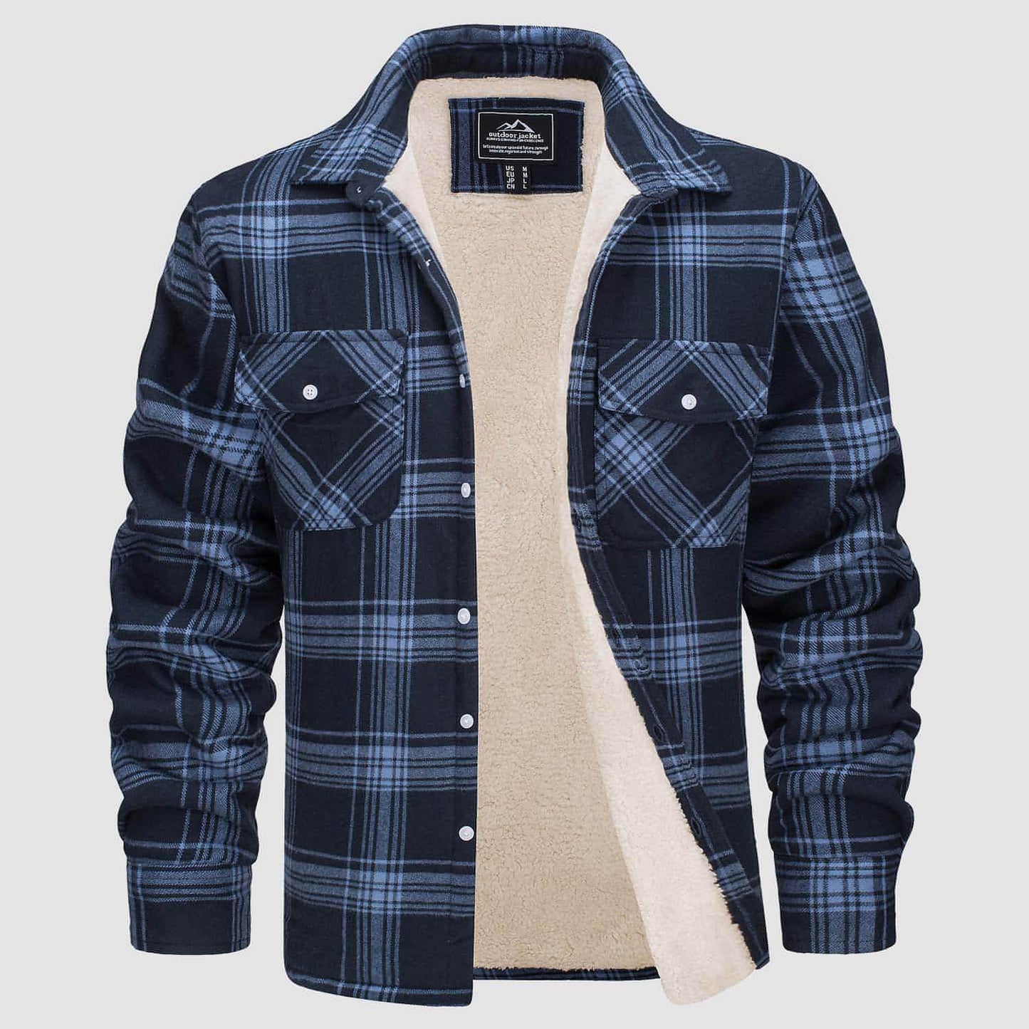 A1. Fleece Lined Men's Jacket Long Sleeve Lapel Plaid