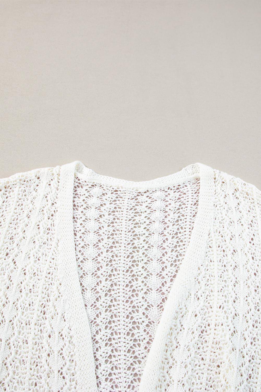 Hvit Stilig Hollow Out Knit Drop Shoulder Cardigan