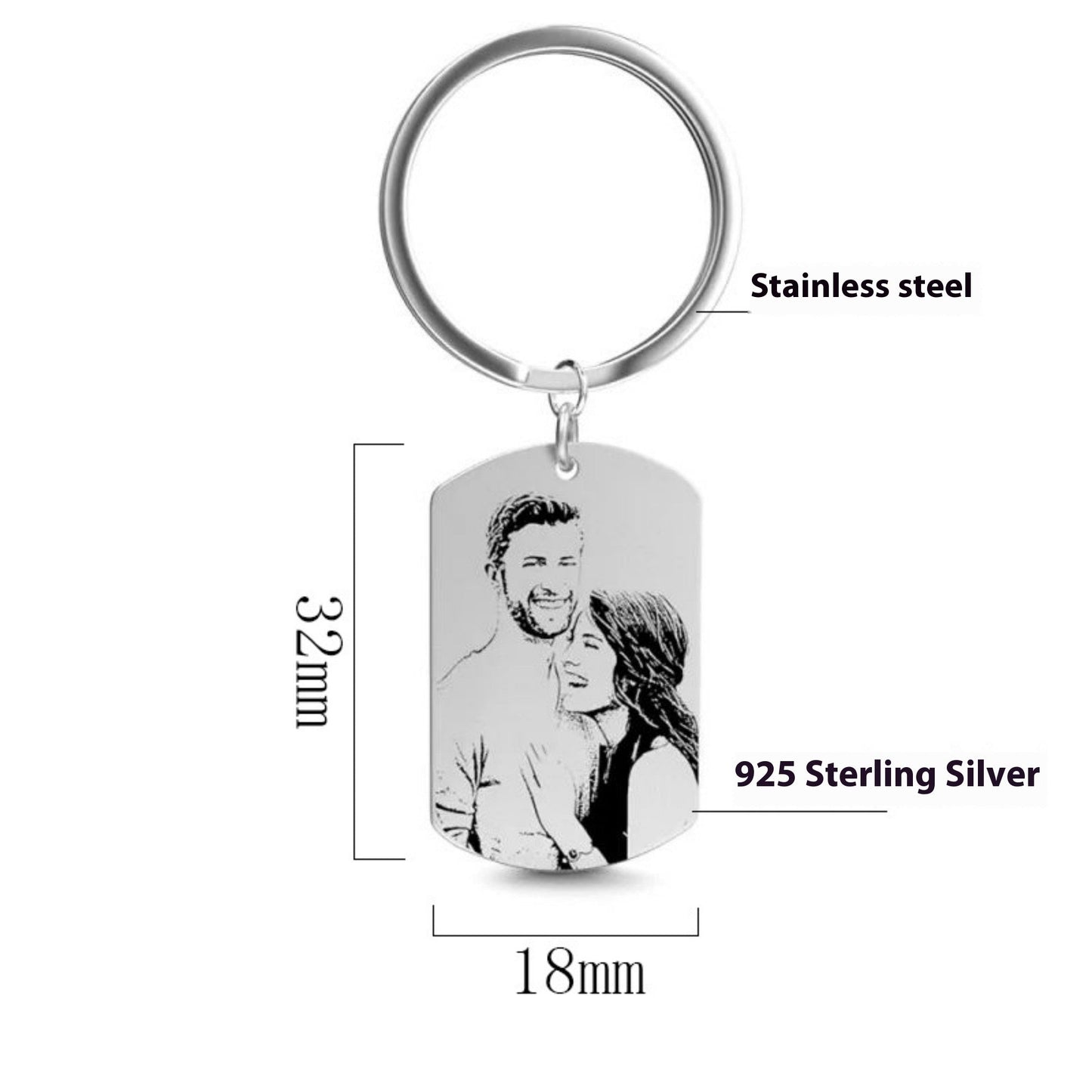 Personalized Photo Keychain – Custom S925 Sterling Silver Picture Pendant