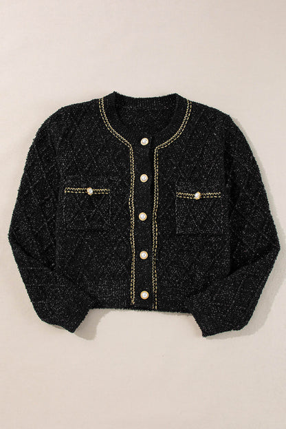 Black Shimmer loput žepni gumb Up Cardigan