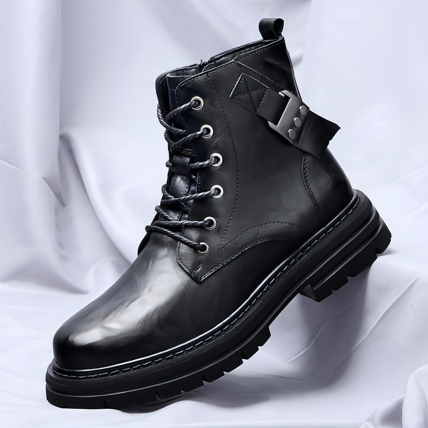 Autumn And Winter Cowhide Casual Mens Boots Thick Bottom Round Toe Warm