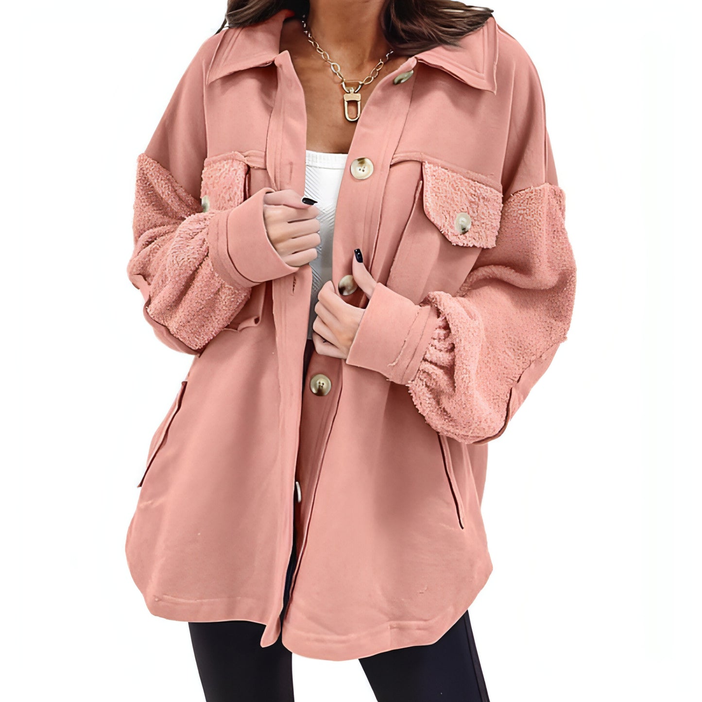 Autumn And Winter Plush Splicing Loose Jacket