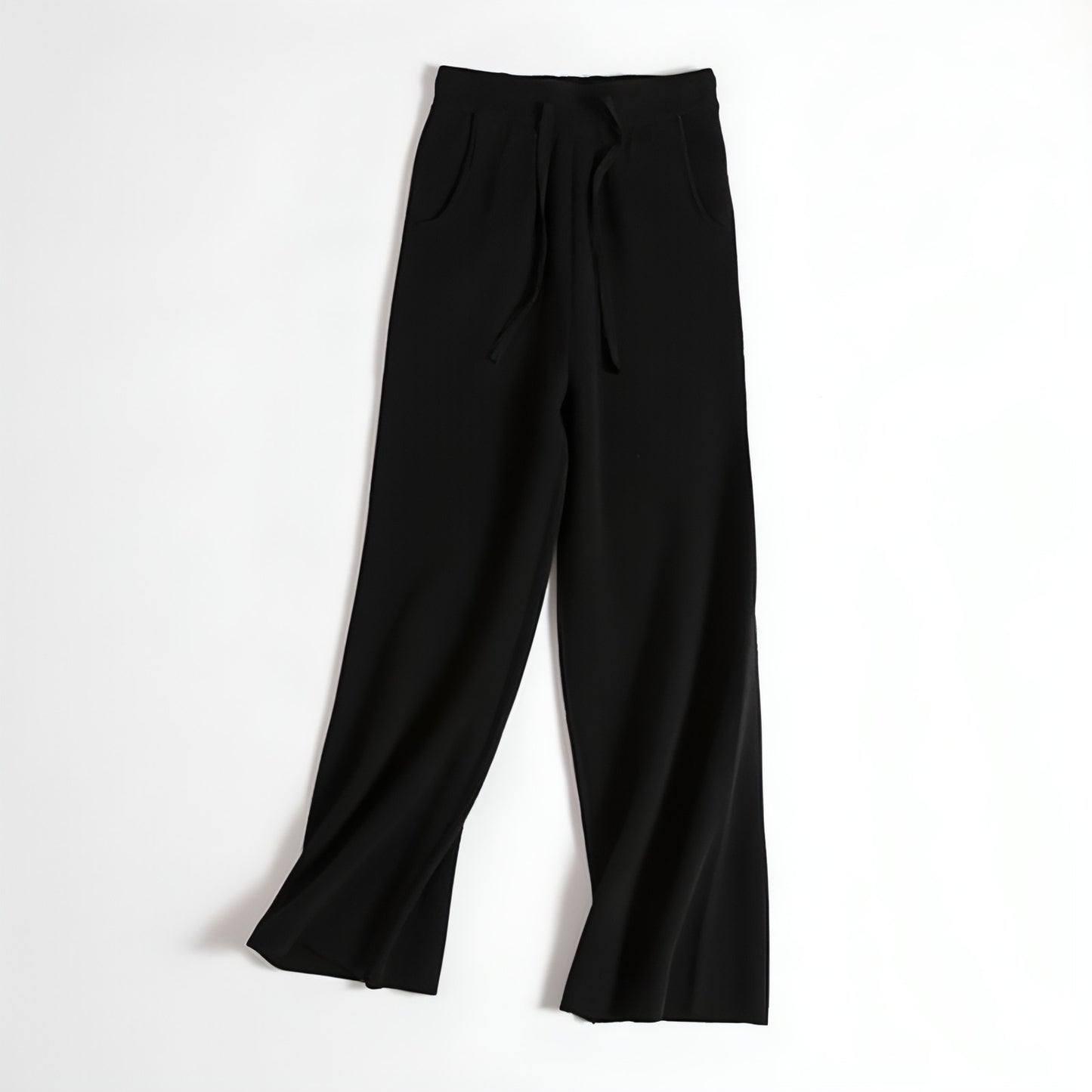 Thick Version Soft Glutinous Wool Drawstring High Waist Straight Wide Leg Pants