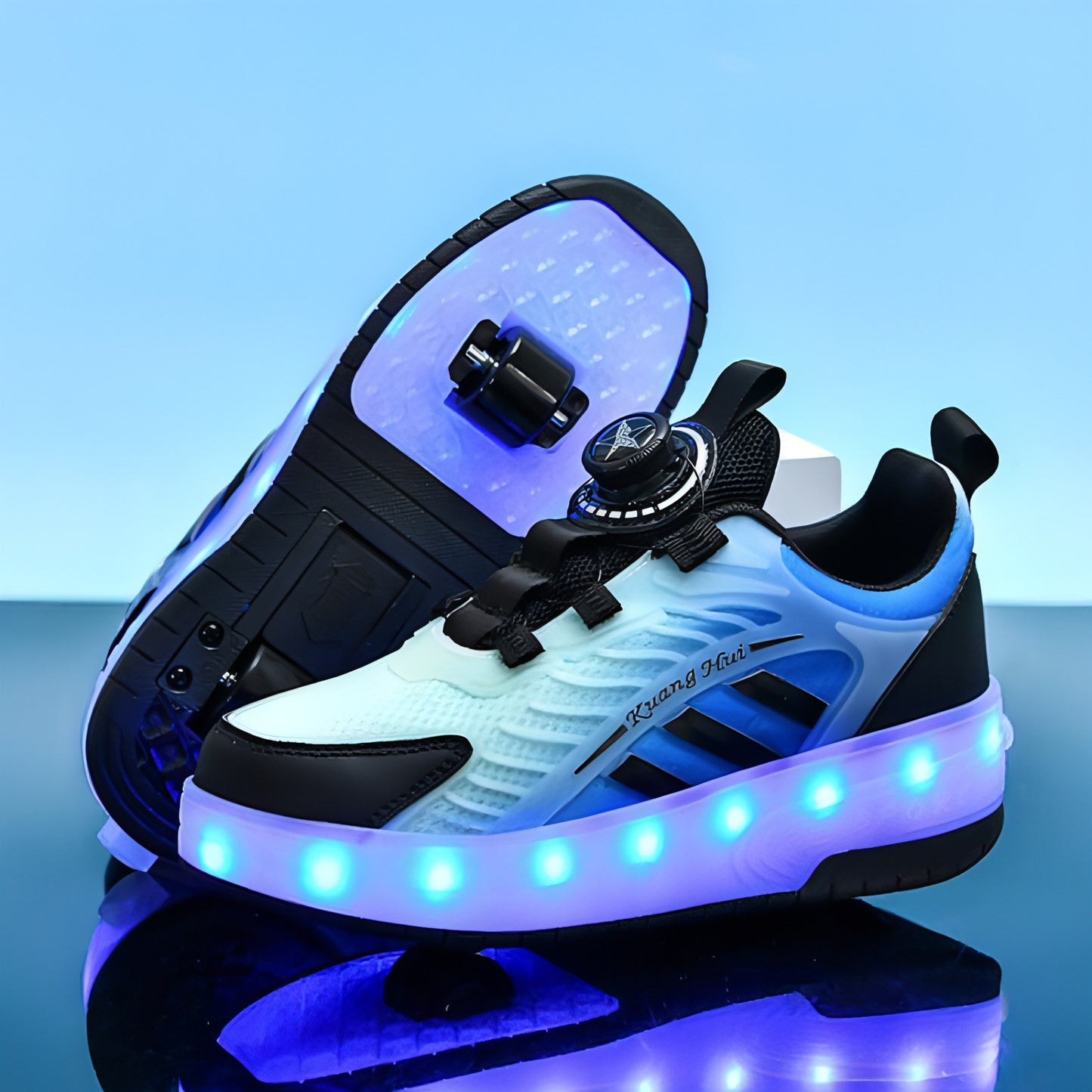 Mesh Double Wheel Heelys Children's Luminous Charging Roller Skating Deformation Skate Shoes