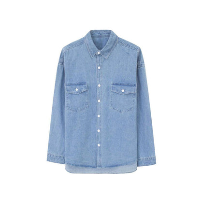 Minority Simple Long Sleeve Denim DressShirt Men's Loose