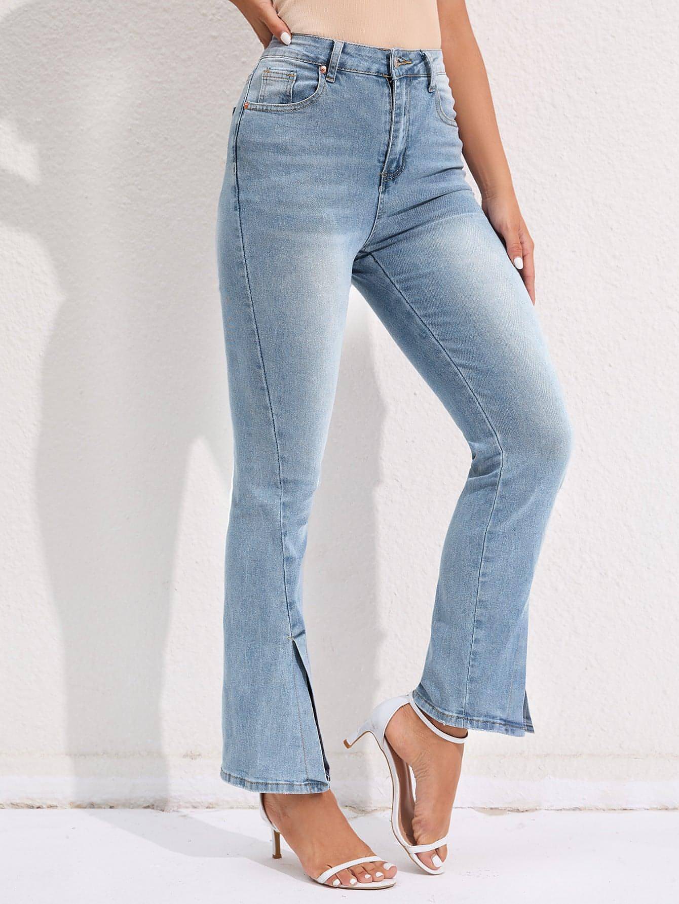 Pantalones rectos divididos Commuter Jeans lavados elásticos de moda para mujer