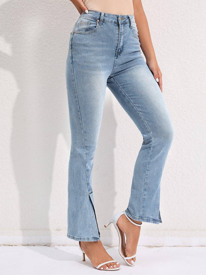 Commuter Split Straight Pants Fashionable Stretch Washed Jeans Women