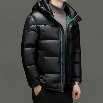 New Winter Down Jacket Men's Duck Down Cold-proof Black Gold Graphene Disposable Hooded Jacket