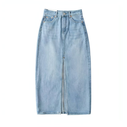 A1. Front Slit Hem Lock Street Denim Skirt