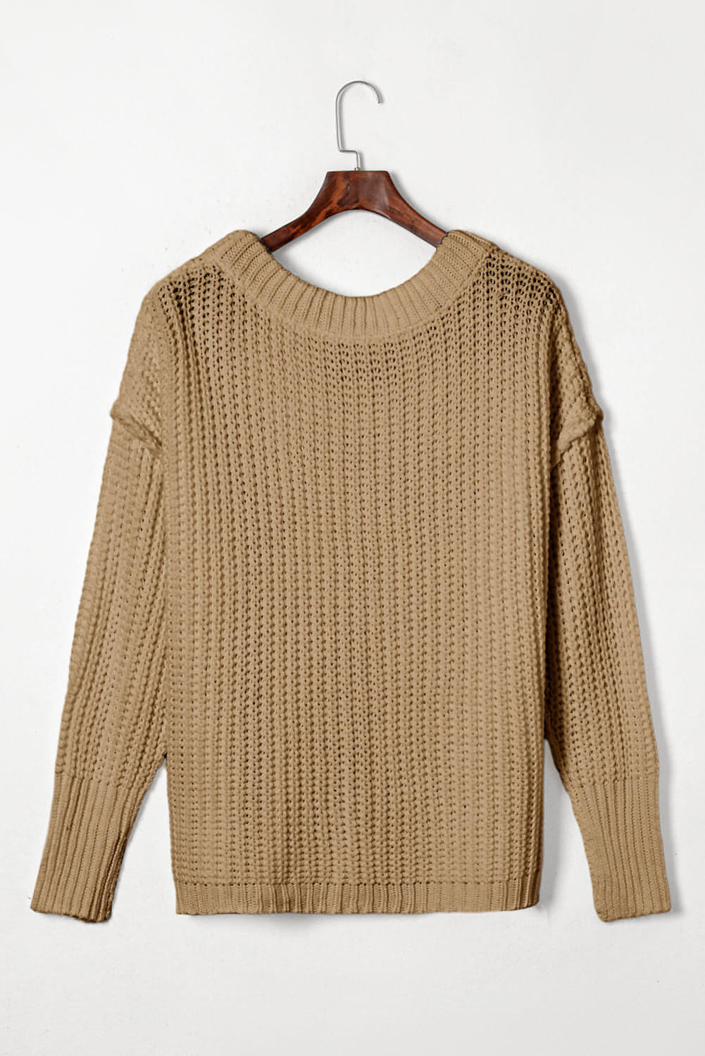 Khaki rippte rund Hals schlampig, klobiger Pullover