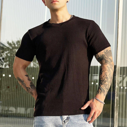 A1. Simplicity All-matching Slim Fit Breathable Stretch Sports Fitness Round Neck Short Sleeve T-Shirt