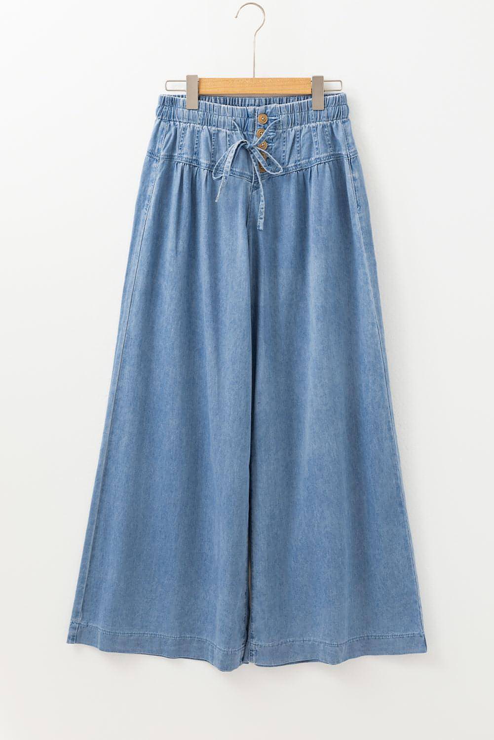 Beau Blue Mineral Wash Button Traperice Fly Waist Wide Leg