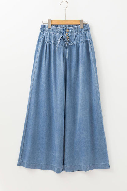 Beau Blue Mineral Wash Button Traperice Fly Waist Wide Leg