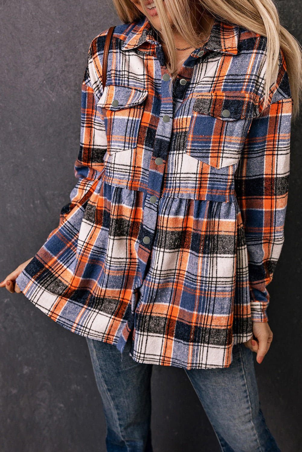 Multicolor Plaid Button Down Ruffled Shirt Jacket