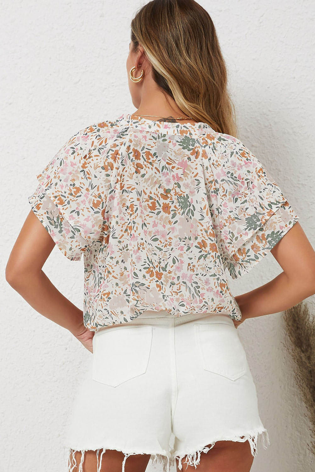 Top de colarinho floral multicolor