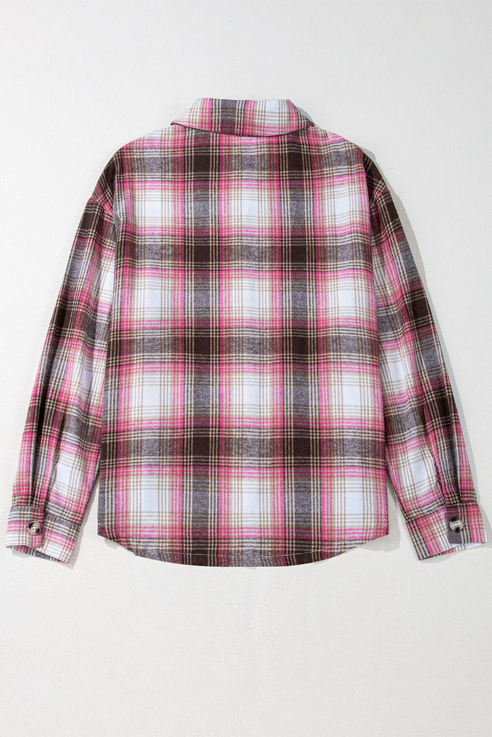 Pink Plaid Flap Pocket -knapp Up Shacket