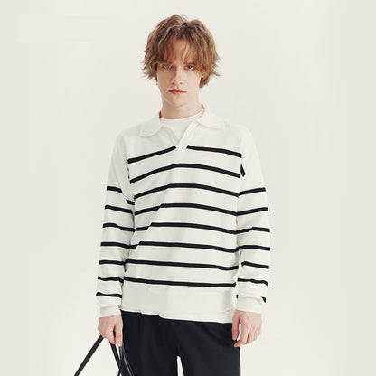 High-grade Loose Contrast Color Striped Sweater Long Sleeve Inner Wear Sweater For Men