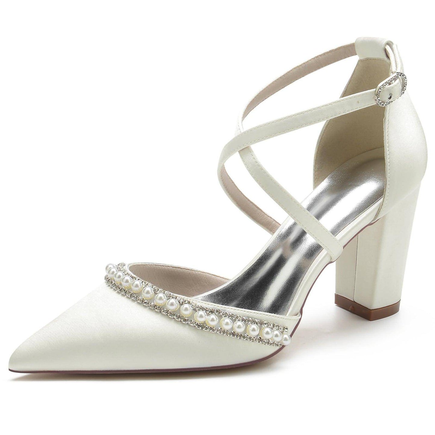 Women's Fashion Pointed Toe Chunky Rhinestone High Heels Shoe