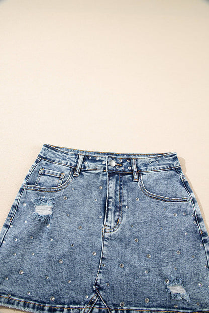 Dämmerung Blauer Strass, Dorn Denim High Taille Minirock