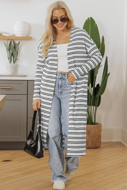 Svart randtryck öppen front duster cardigan