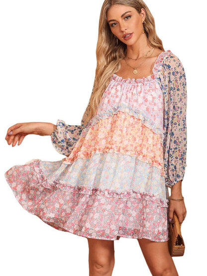 Color Matching Floral Dress Women's Pullover