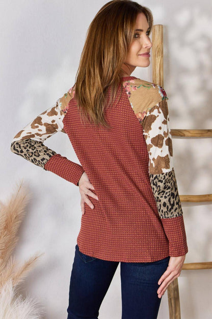 HAILEY & CO TAMANHO COMPLETO LEOPARD WAFFLE-KNIT Blouse