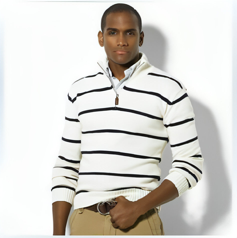 Slim Long-sleeved Casual Knit Sweater Men With Striped Wool