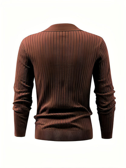 Lapel Texture Stretch Slim Knit Polo T-Shirt Men