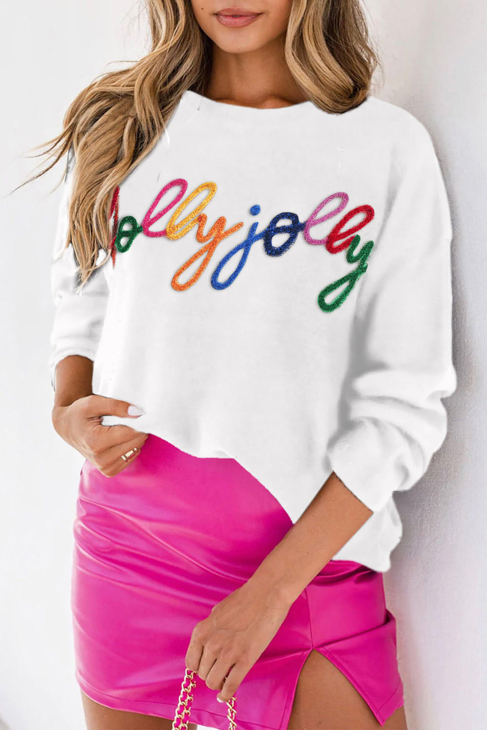 Maglione casual bianco Holly Jolly girocollo