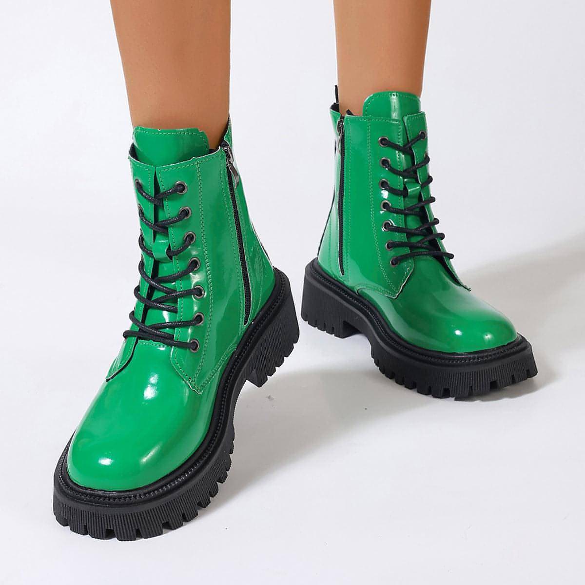 Women's Bright Leather Side Zipper Boots