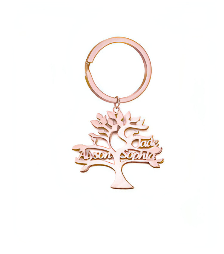 Personalized Tree of Life Keychain – Custom Stainless Steel Name Keyring