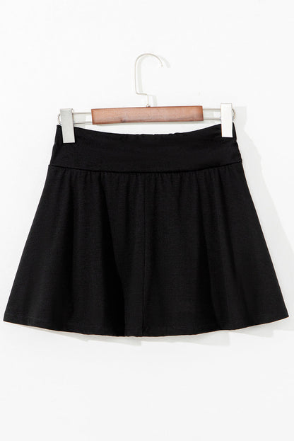 أسود واسعة حزام Ruched Skort