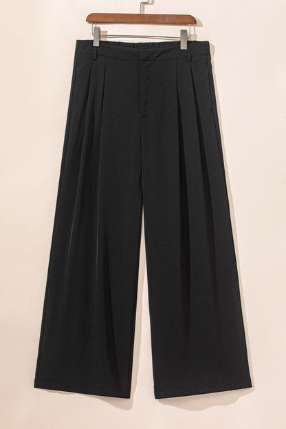 Pantalones anchos elegantes con pliegues negros