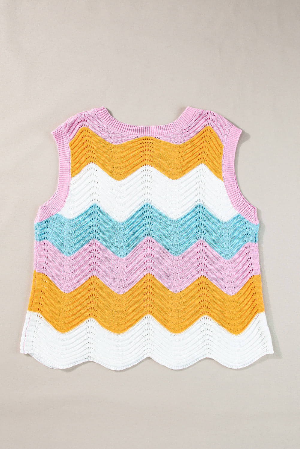 Multicolour Striped Colorblock Scalloped Hem Knitted Vest