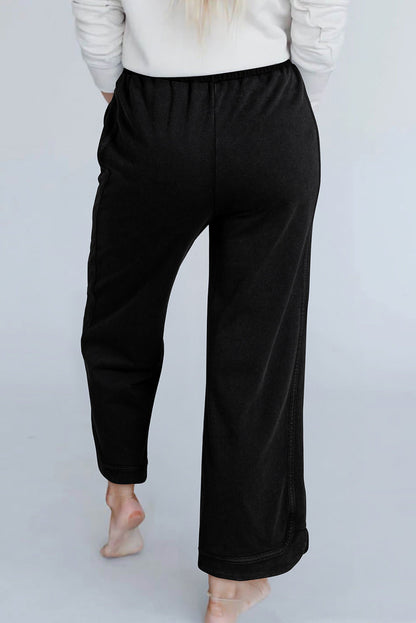 Black Mineral Wash Exposed Seam Wide Leg Bants