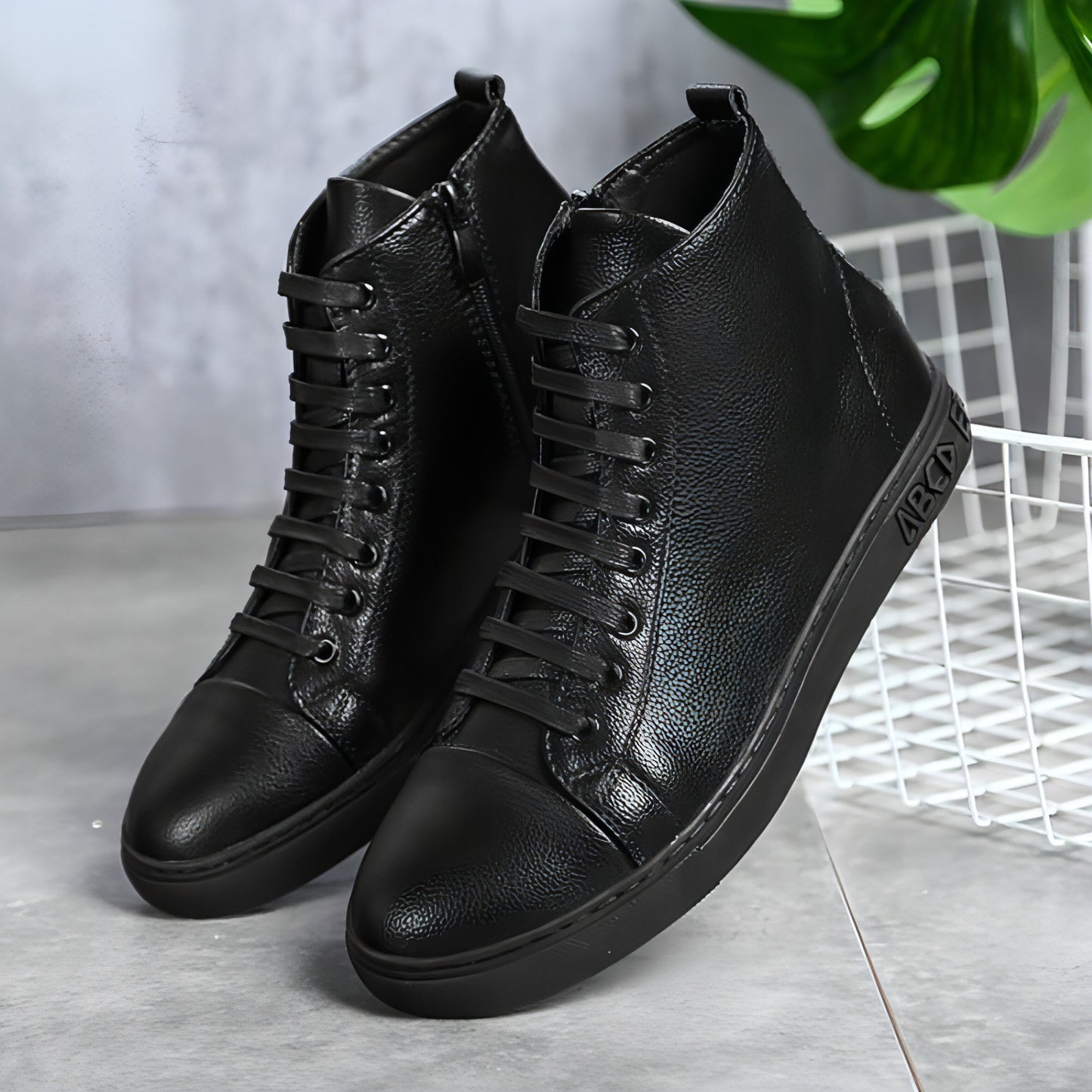 Men's Plus Size High Top Black Sneakers