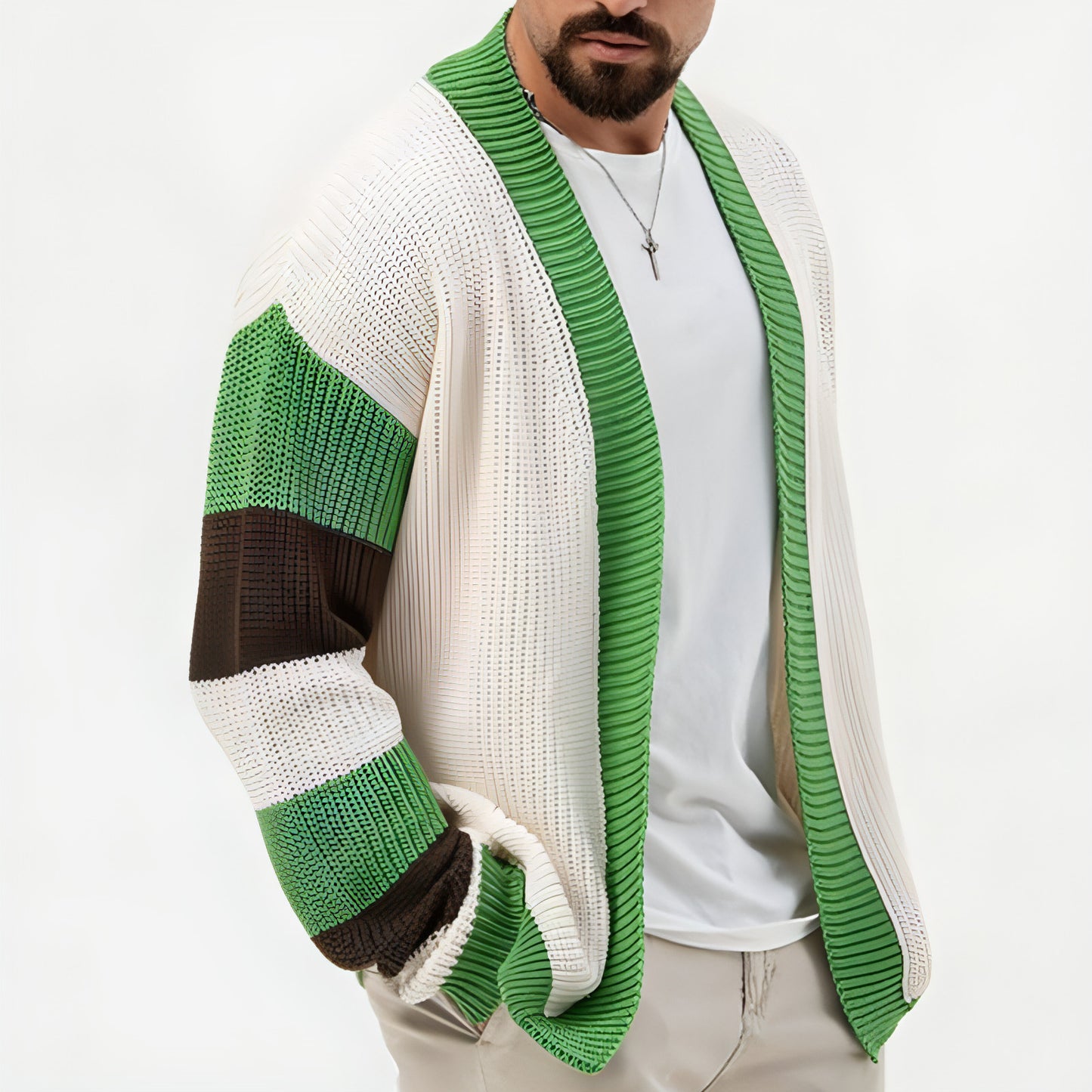 A.1 Loose Contrast Color Woolen Cardigan Jacket Sweater Men