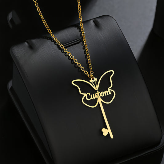 Popular Name Necklace Small Design Sense Love Butterfly Shape Key Pendant Necklace Gift