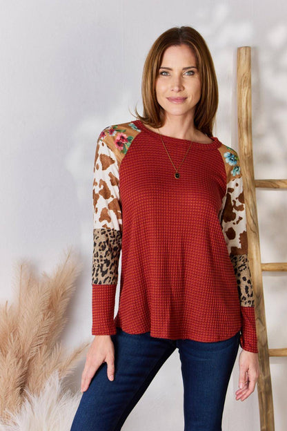 HAILEY & CO TAMANHO COMPLETO LEOPARD WAFFLE-KNIT Blouse