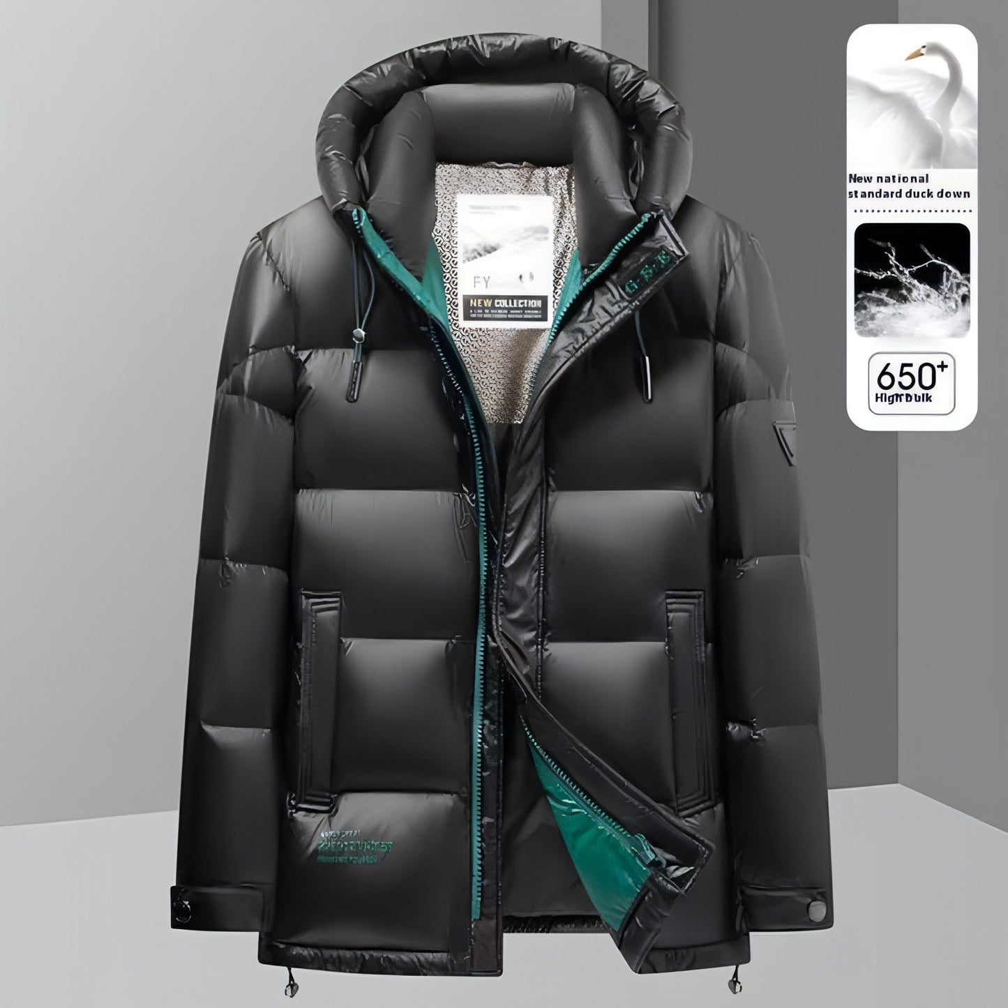 New Winter Down Jacket Men's Duck Down Cold-proof Black Gold Graphene Disposable Hooded Jacket