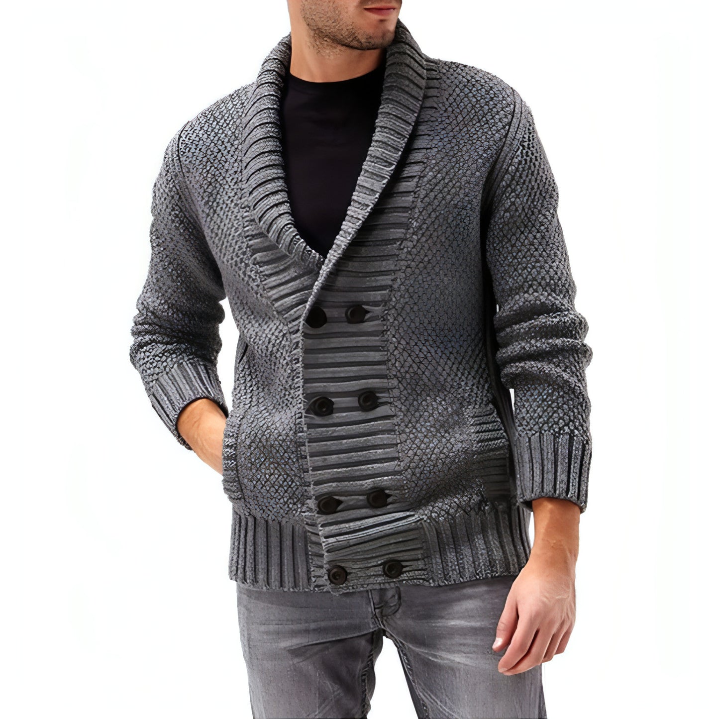 Fashion Simple Solid Color Men's Comfortable Long Sleeve Lapel Sweater