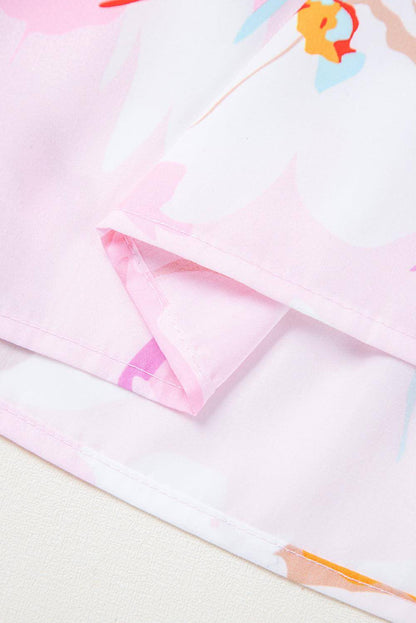 Abito lungo smock con spalle annodate con stampa floreale rosa