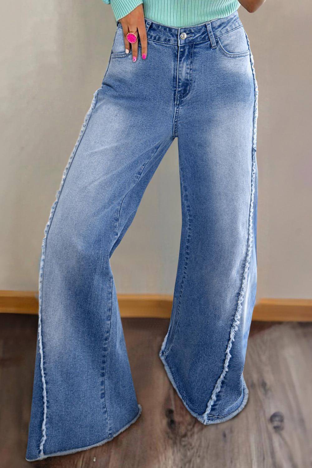 Beau Blue Vintage-Jeans mit offenem Saum und ausgestelltem Saum