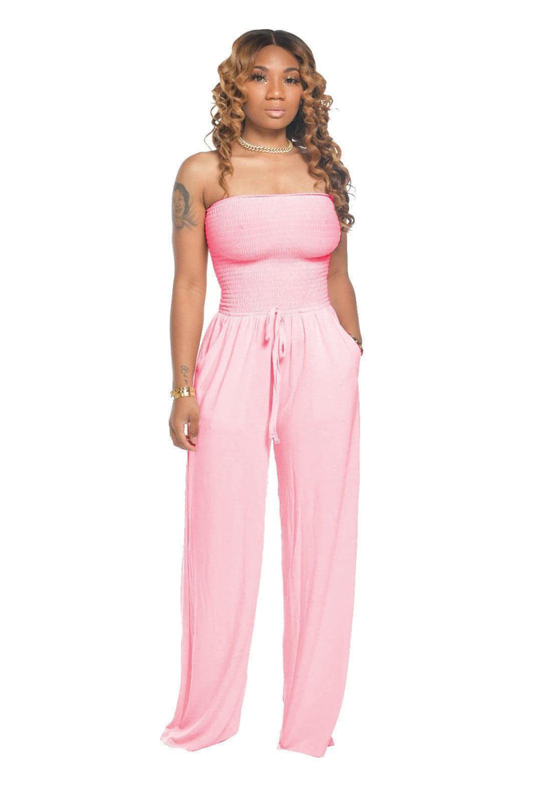 Women's Clothing Casual Square Shoulder Chest-wrapped Wide-leg Jumpsuit