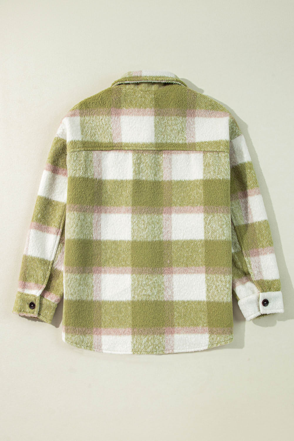 Sage Green Plaid Print Buttoned Flap Lommer Baggy Shacket