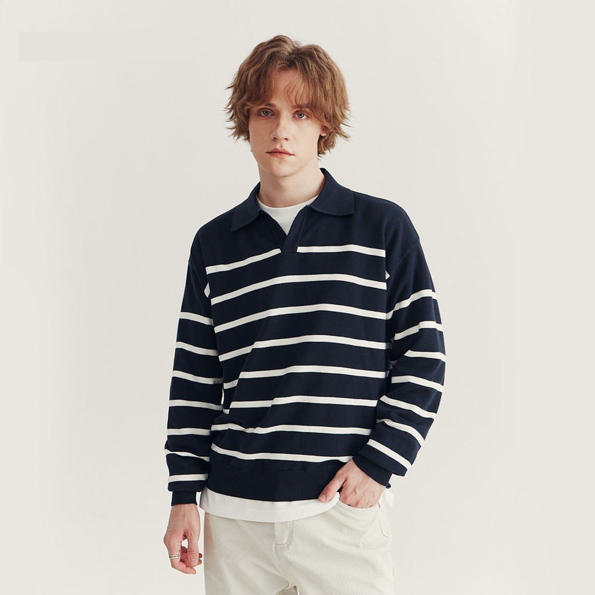 High-grade Loose Contrast Color Striped Sweater Long Sleeve Inner Wear Sweater For Men